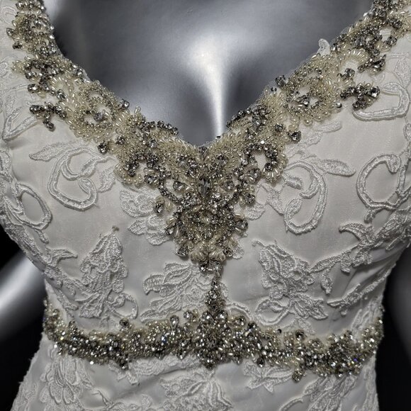 NWT~$1795~DAVINCI~SZ 6~IVORY OFF WHITE RHINESTONE BEADED LACE WEDDING DRESS - Picture 7 of 16